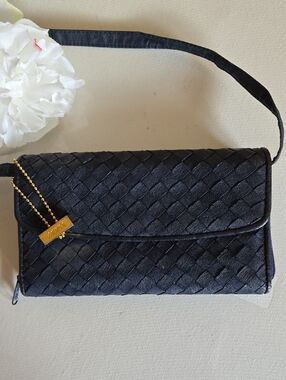 Mundi Woven navy Leather Wallet Crossbody Strap